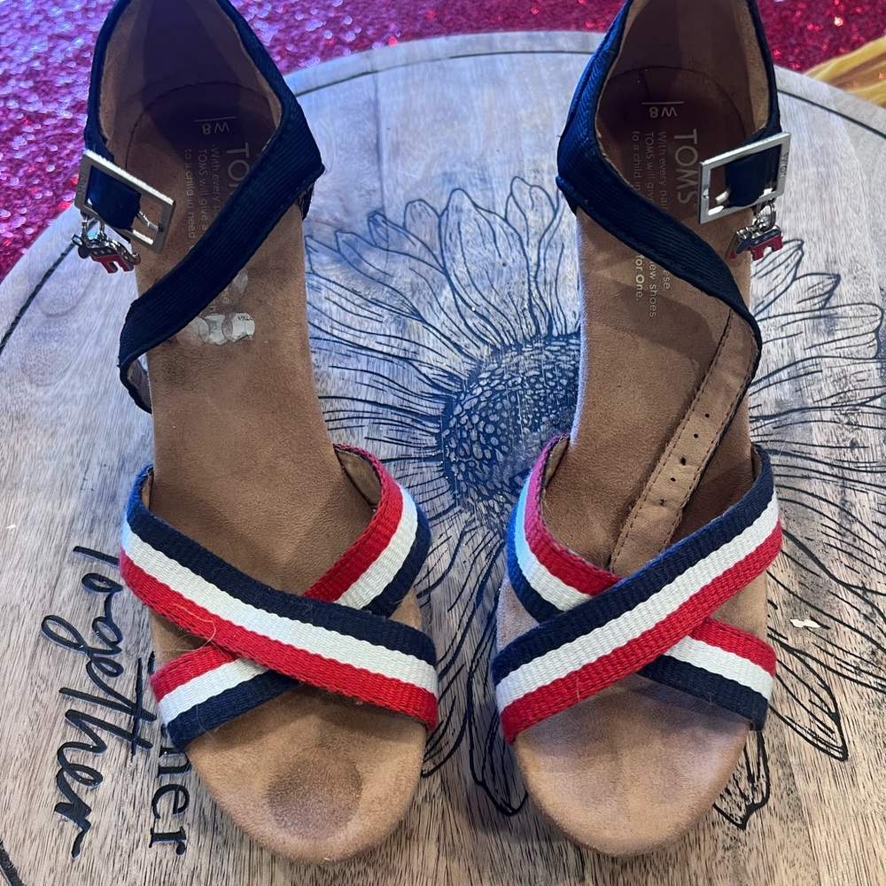 Bi partisan Toms wedges red white blue 8